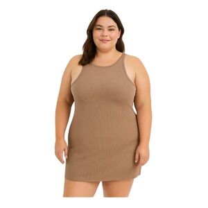 Old Navy Plus Size 2X Tan Ribbed Tank Bodycon Dress Stretch Casual